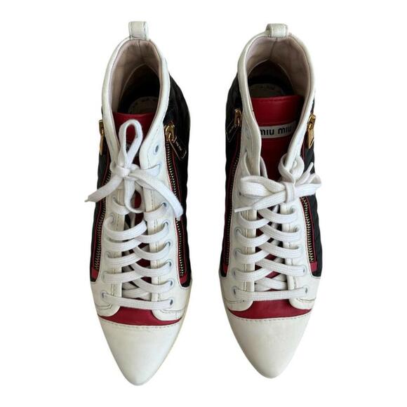 Miu Miu | Prada High-Top Sneakers - Trendy Black Red White Size 38.5 - Picture 4 of 10